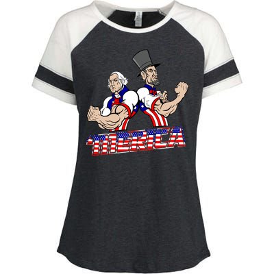 Washington And Lincoln 'Merica Enza Ladies Jersey Colorblock Tee