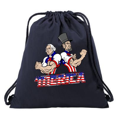 Washington And Lincoln 'Merica Drawstring Bag