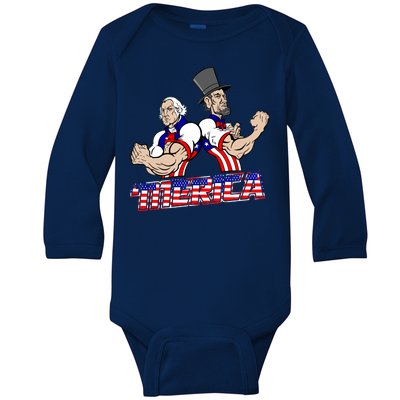 Washington And Lincoln 'Merica Baby Long Sleeve Bodysuit