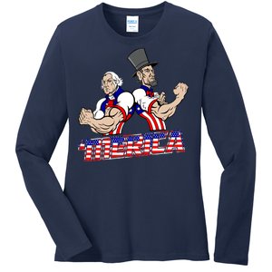 Washington And Lincoln 'Merica Ladies Long Sleeve Shirt