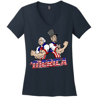 Washington And Lincoln 'Merica Women's V-Neck T-Shirt