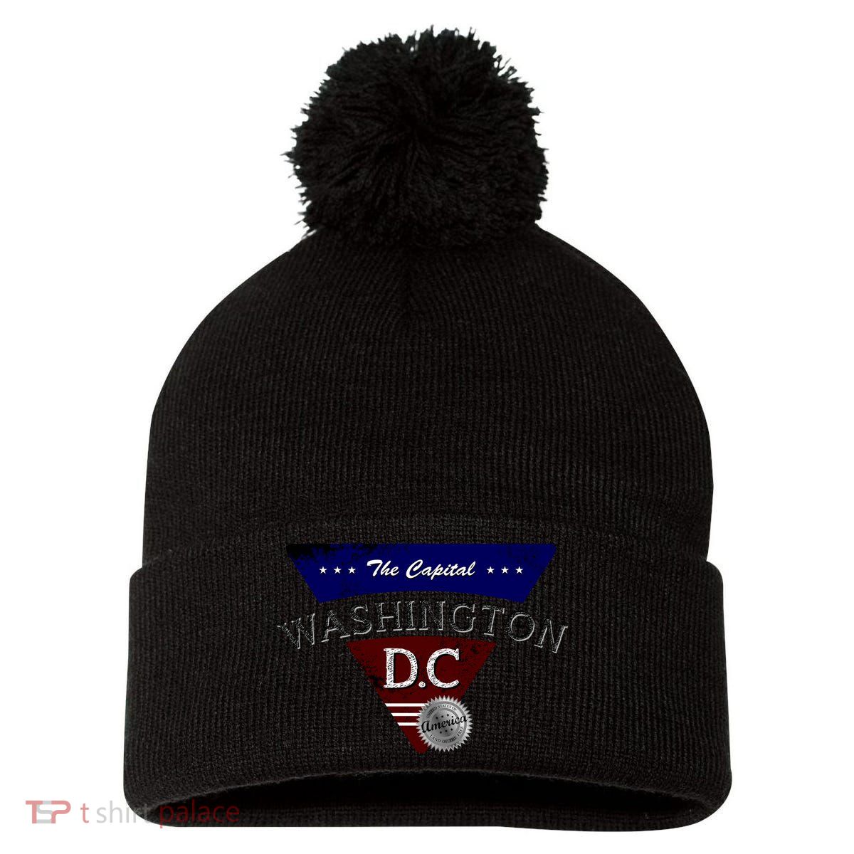 Washington D.C Land of the Free Logo Pom Pom 12in Knit Beanie