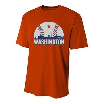 Washington DC Baseball Skyline Youth Performance Sprint T-Shirt