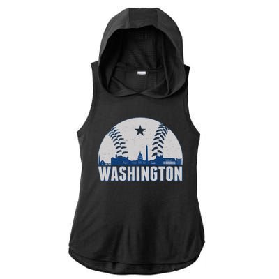 Washington DC Baseball Skyline Ladies PosiCharge Tri-Blend Wicking Draft Hoodie Tank