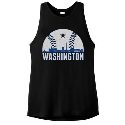 Washington DC Baseball Skyline Ladies PosiCharge Tri-Blend Wicking Tank