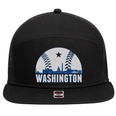 Washington DC Baseball Skyline 7 Panel Mesh Trucker Snapback Hat