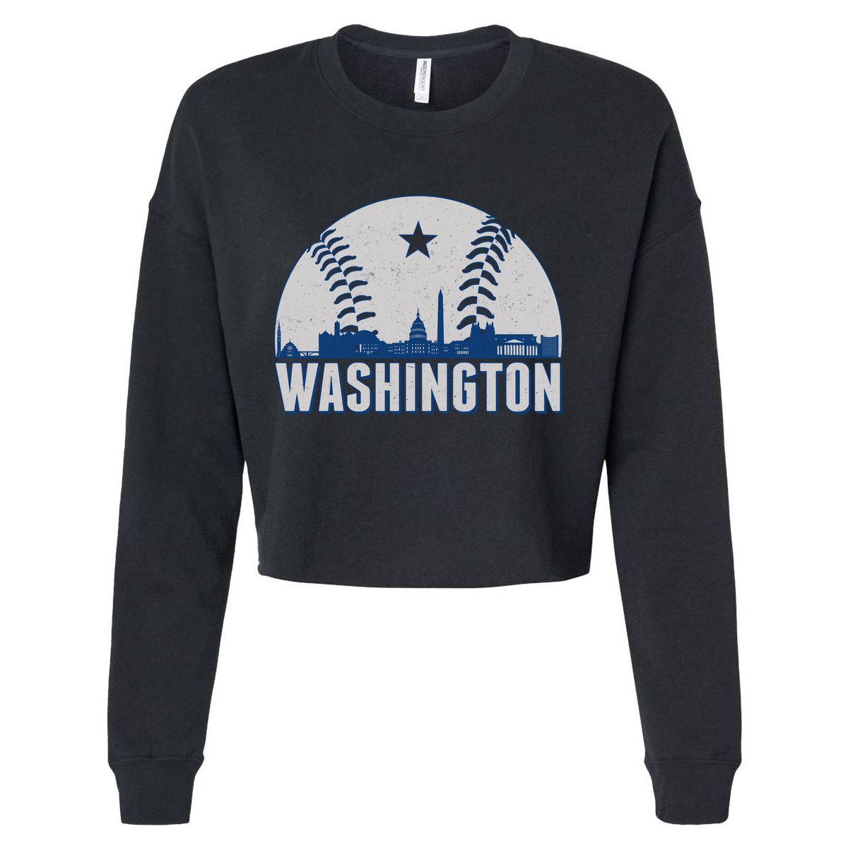 Washington DC Baseball Skyline Cropped Pullover Crew