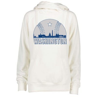 Washington DC Baseball Skyline Womens Funnel Neck Pullover Hood