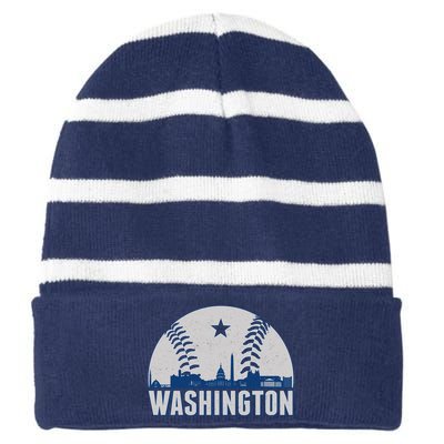 Washington DC Baseball Skyline Striped Beanie with Solid Band