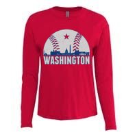 Washington DC Baseball Skyline Womens Cotton Relaxed Long Sleeve T-Shirt