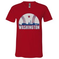 Washington DC Baseball Skyline V-Neck T-Shirt