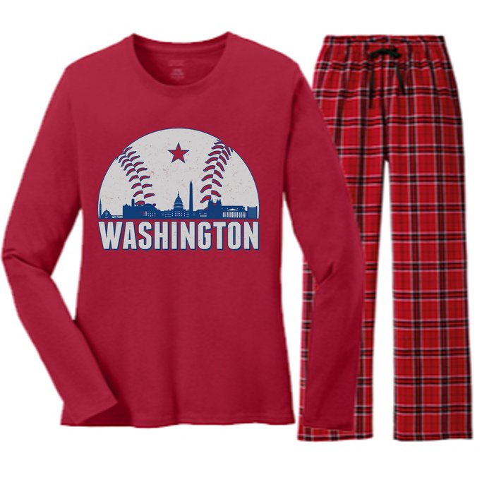 Washington DC Baseball Skyline Women's Long Sleeve Flannel Pajama Set 