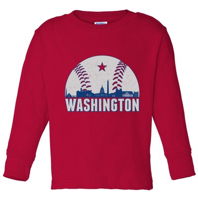 Washington DC Baseball Skyline Toddler Long Sleeve Shirt