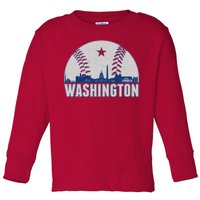 Washington DC Baseball Skyline Toddler Long Sleeve Shirt