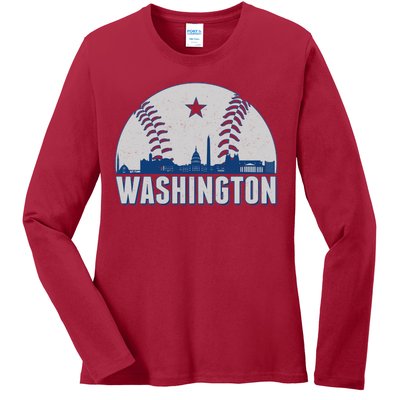 Washington DC Baseball Skyline Ladies Long Sleeve Shirt