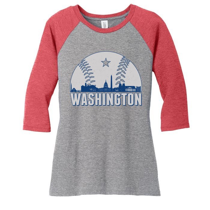 Washington DC Baseball Skyline Women's Tri-Blend 3/4-Sleeve Raglan Shirt