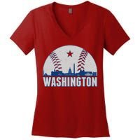 Washington DC Baseball Skyline Women's V-Neck T-Shirt