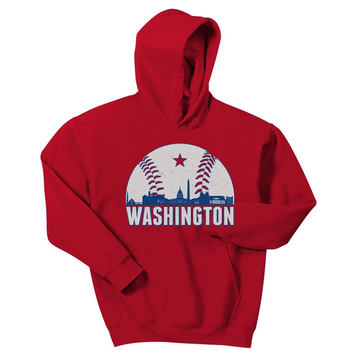 Washington DC Baseball Skyline Kids Hoodie