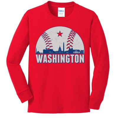 Washington DC Baseball Skyline Kids Long Sleeve Shirt