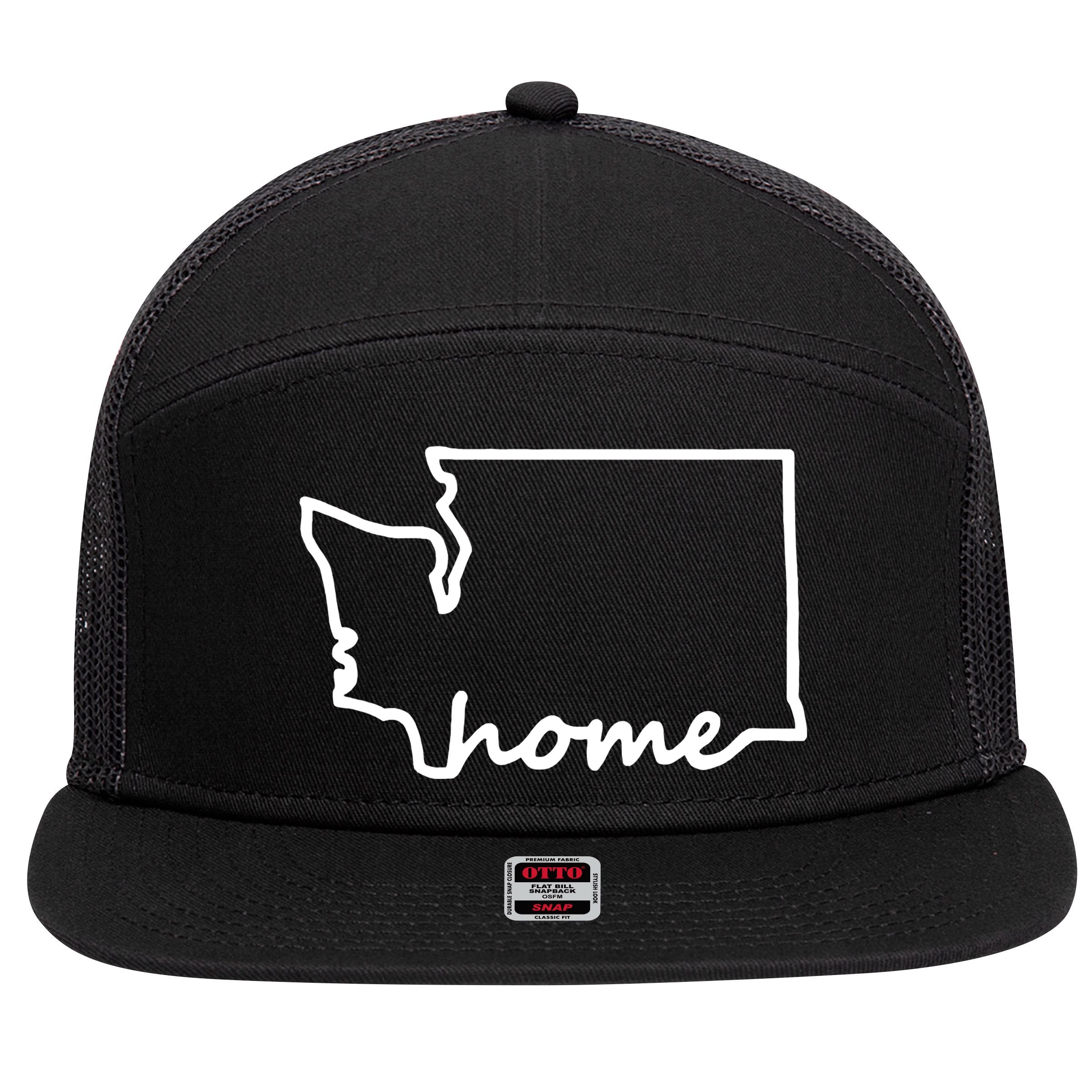 Washington Home State Map 7 Panel Mesh Trucker Snapback Hat