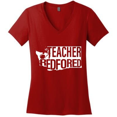 Washington Teacher Red For Ed Education Women's V-Neck T-Shirt
