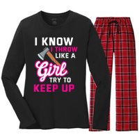 Womens Axe Throwing Quote For Your Axe Throwing Girlfriend Women's Long Sleeve Flannel Pajama Set 