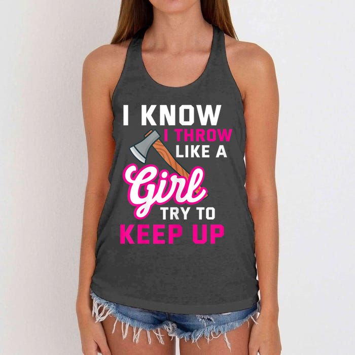 Womens Axe Throwing Quote For Your Axe Throwing Girlfriend Women's Knotted Racerback Tank