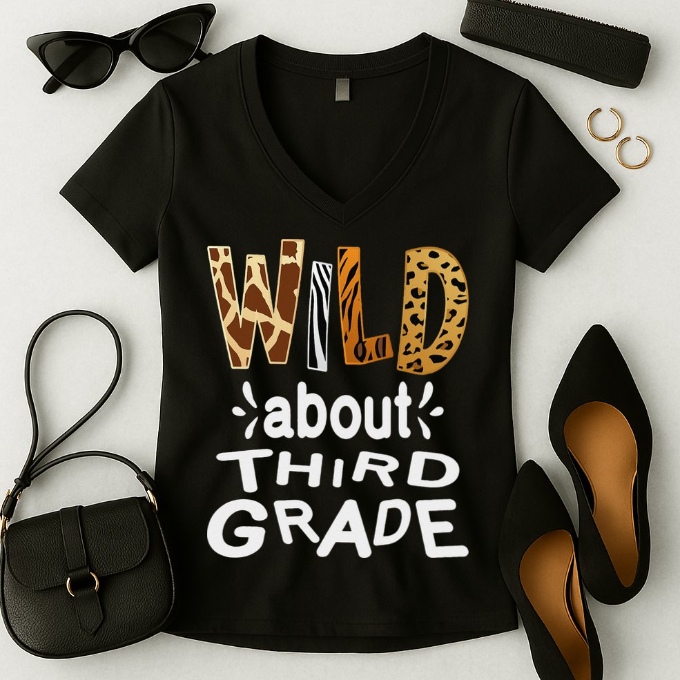 Wild about Third Grade Teacher Student First Day Of School Women's V-Neck T-Shirt