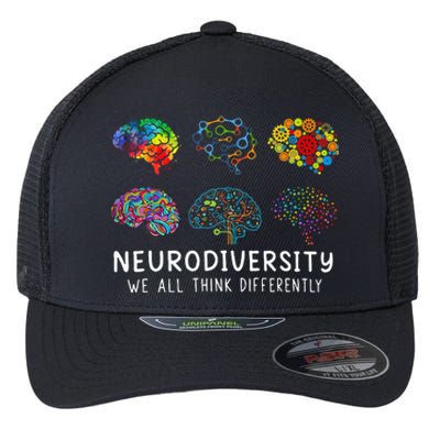 We All Think Differently Brain Autism Neurodiversity Flexfit Unipanel Trucker Cap