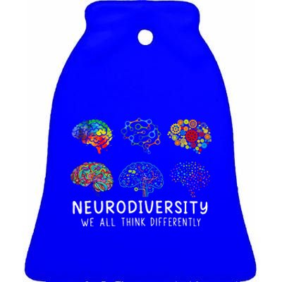 We All Think Differently Brain Autism Neurodiversity Ceramic Bell Ornament