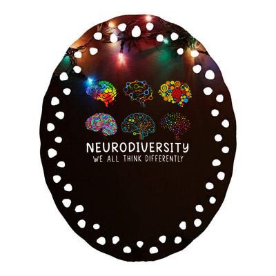 We All Think Differently Brain Autism Neurodiversity Ceramic Oval Ornament