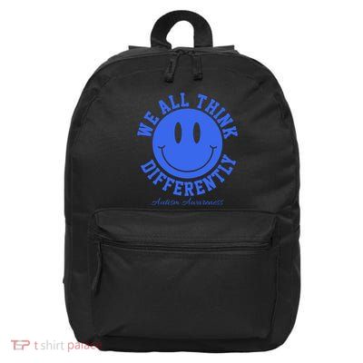 We All Think Differently Autism Awareness Smile Face 16 in Basic Backpack