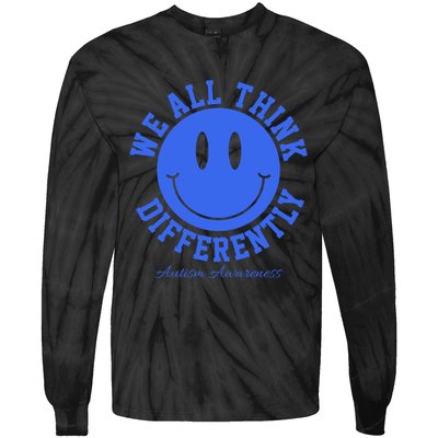 We All Think Differently Autism Awareness Smile Face Tie-Dye Long Sleeve Shirt