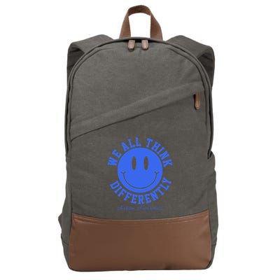 We All Think Differently Autism Awareness Smile Face Cotton Canvas Backpack