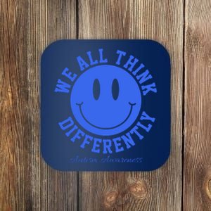 We All Think Differently Autism Awareness Smile Face Coaster