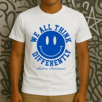 We All Think Differently Autism Awareness Smile Face T-Shirt