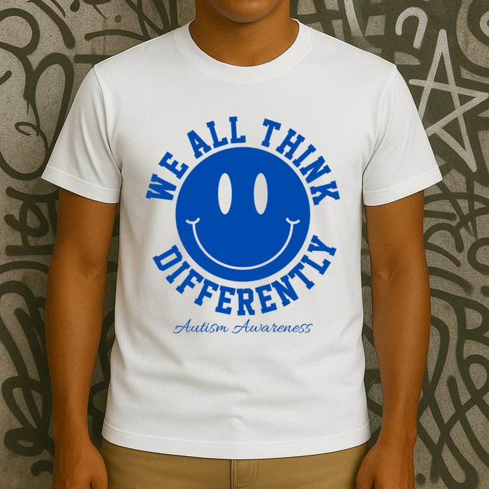 We All Think Differently Autism Awareness Smile Face T-Shirt