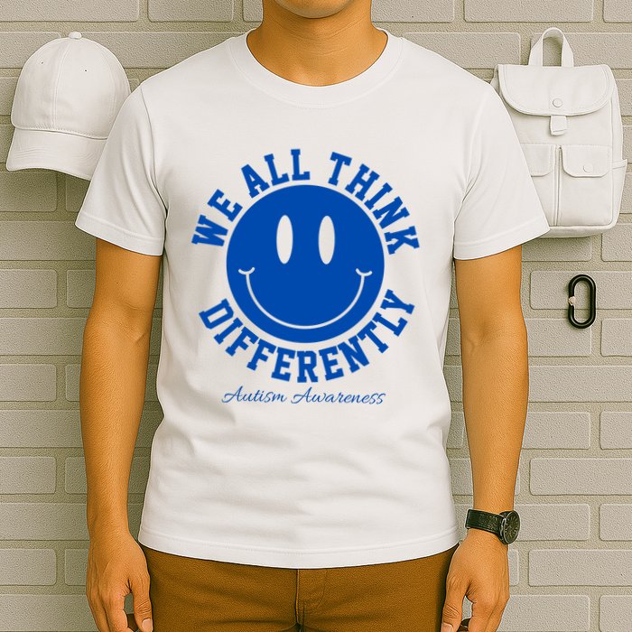 We All Think Differently Autism Awareness Smile Face T-Shirt