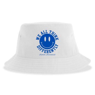 We All Think Differently Autism Awareness Smile Face Sustainable Bucket Hat