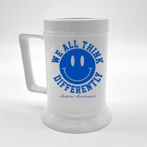 We All Think Differently Autism Awareness Smile Face Beer Stein