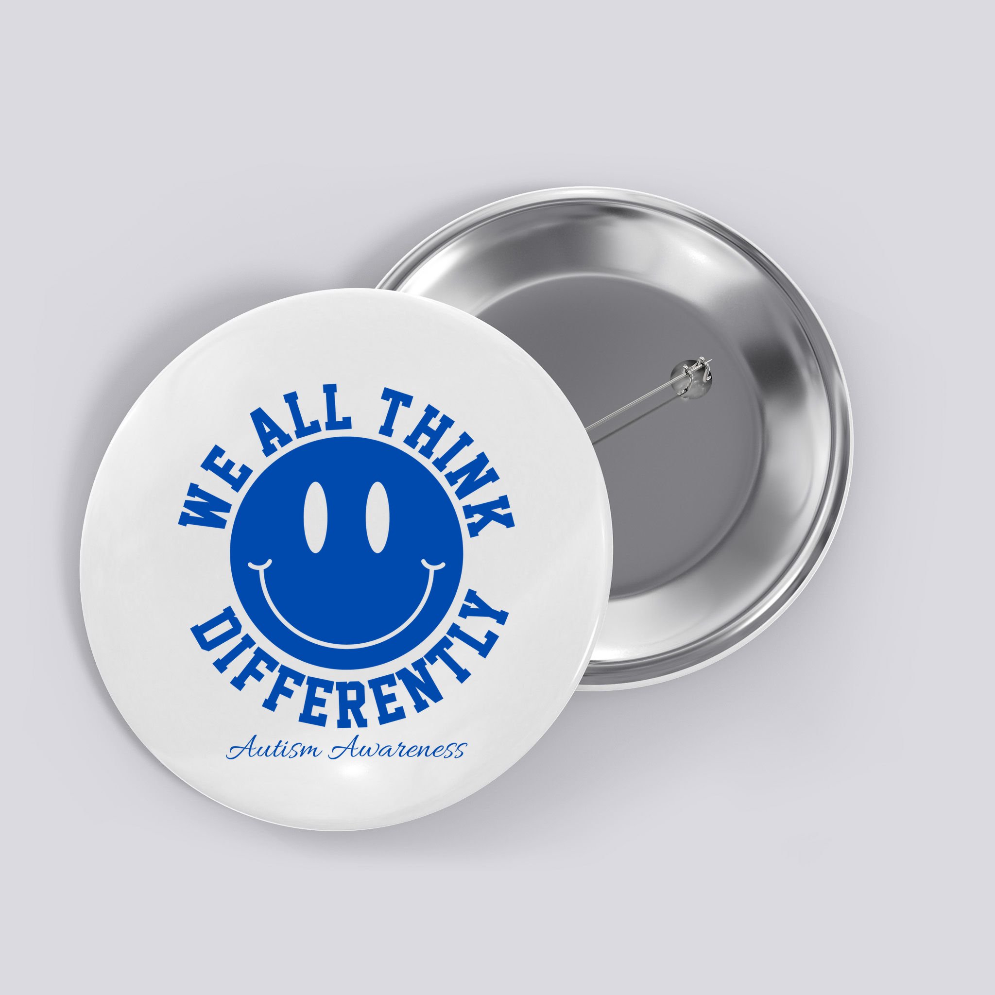We All Think Differently Autism Awareness Smile Face Button