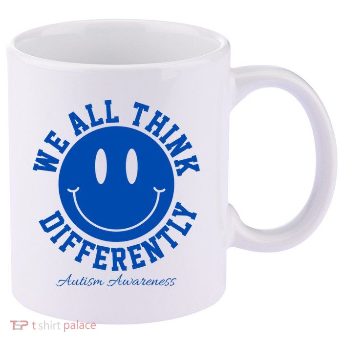 We All Think Differently Autism Awareness Smile Face 11oz C Handle Ceramic Mug