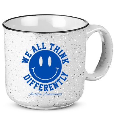 We All Think Differently Autism Awareness Smile Face 15oz Campfire Ceramic Mug