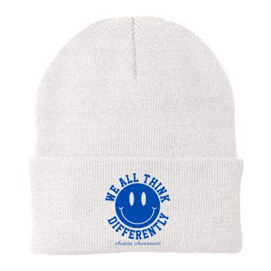 We All Think Differently Autism Awareness Smile Face Beanie