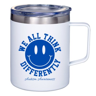 We All Think Differently Autism Awareness Smile Face 12oz Stainless Steel Coffee Mug
