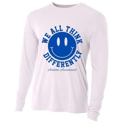 We All Think Differently Autism Awareness Smile Face Cooling Performance Long Sleeve Crew