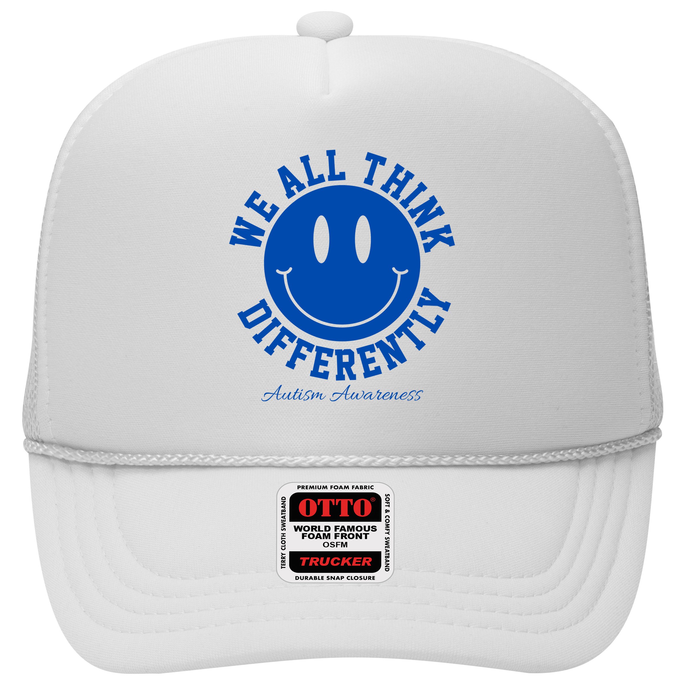 We All Think Differently Autism Awareness Smile Face Hat