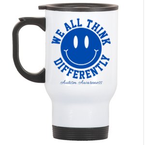 We All Think Differently Autism Awareness Smile Face Stainless Steel Travel Mug