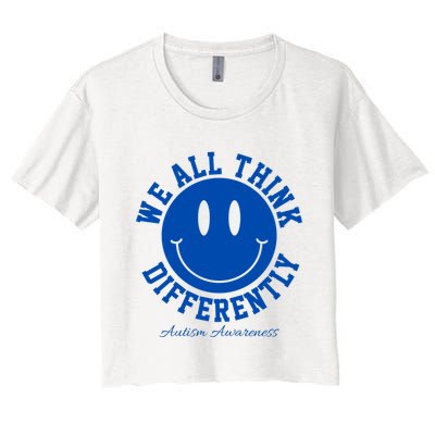 We All Think Differently Autism Awareness Smile Face Crop Top