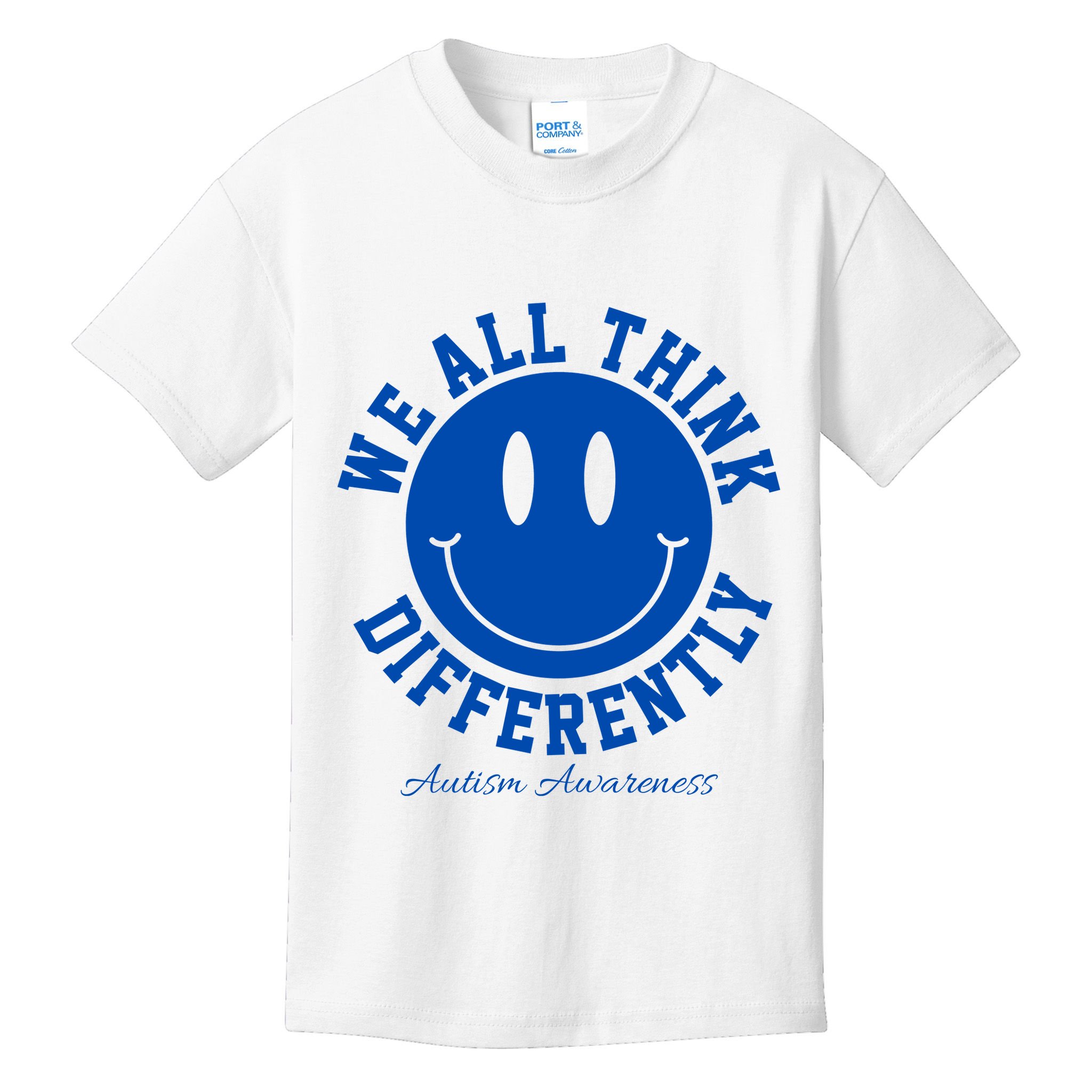 We All Think Differently Autism Awareness Smile Face Kids T-Shirt